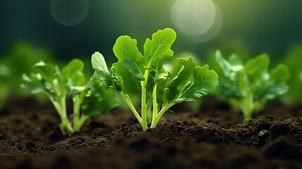 young kale seedlings in the ground - obrazy, fototapety, plakaty