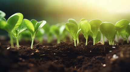 young bok choy seedlings in the ground - obrazy, fototapety, plakaty