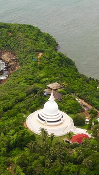 Top view of Japanese Peace Pagoda, Buddhist temple near Unawatuna in Sri Lanka