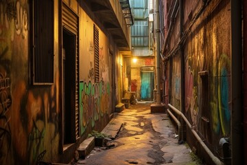 Narrow alleyway. Generative AI