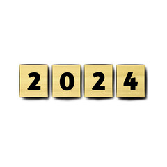 2024 year text font word inscription on the wooden blocks cubes square design vector illustration png with black outline