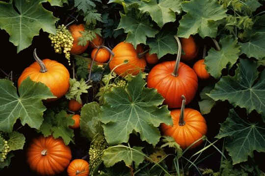 Autumn: pumpkins, leaves. Generative AI