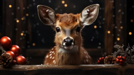 Foto auf Leinwand christmas deer, Rudolph, winter theme, christmas background and wallpaper © nadunprabodana