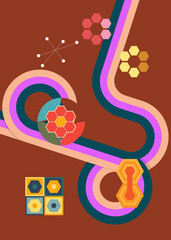 Simple retro 70s background. Groovy abstract 1970s art template. Minimalistic Vintage striped design poster. Old-fashioned rainbow color artwork.