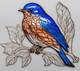 Eastern Bluebird bird, abstract painting in stained glass style