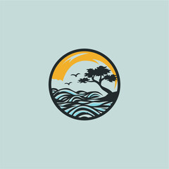 tree waves beach logo