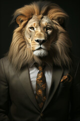 Portrait of a Successful Business Lion Businessman with Suit and Tie building Wealth Money Fortune