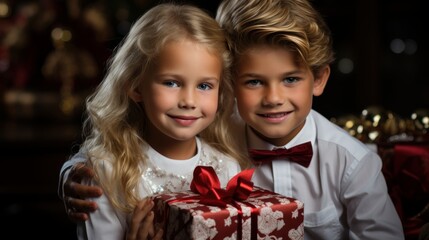 Fototapeta na wymiar kids with christmas gift