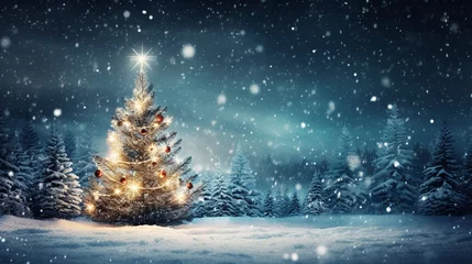 Cercles muraux Montagnes light winter background, christmas tree, snow, generative ai