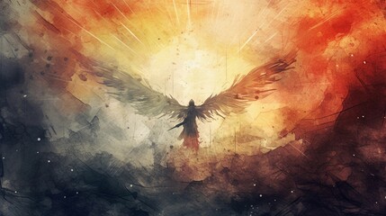 space for text on textured background surrounded by angel of death myth in water color style, background image, generative AI - obrazy, fototapety, plakaty