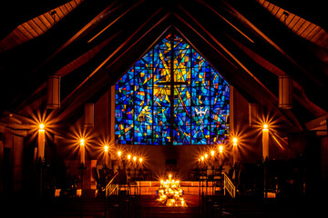 a church lit by candles
