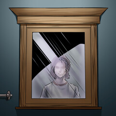 Illustration of young man reflection in the mirror