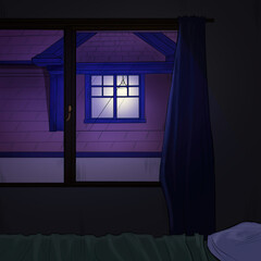 Illustration room with night background with window