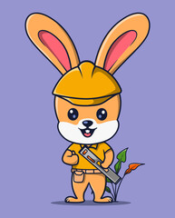 vector illustration of a builder rabbit holding building tools. cute animal icon concept