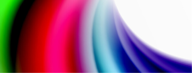 Rainbow color silk blurred wavy line background on white, luxuriously vibrant visually captivating backdrop. Stunning blend of colors reminiscent of rainbow, silky and gracefully blurred wavy pattern