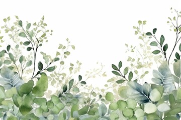 Watercolor Eucalyptus Leaves Frame ,Botanical Wedding Stationery , Leaf elegant hand drawn , wedding invitations, greeting cards, gift tags artwork graphic design illustration.. - obrazy, fototapety, plakaty