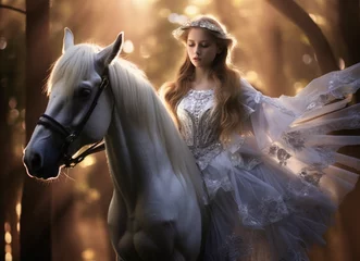 Selbstklebende Fototapeten portrait of a woman with horse © LoveLy