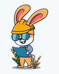 vector illustration of a cute building foreman rabbit in blue glasses. cute animal icon concept
