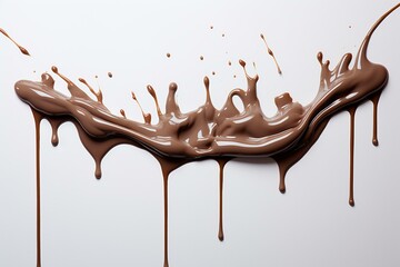 dripping chocolate on white. Generative AI - obrazy, fototapety, plakaty