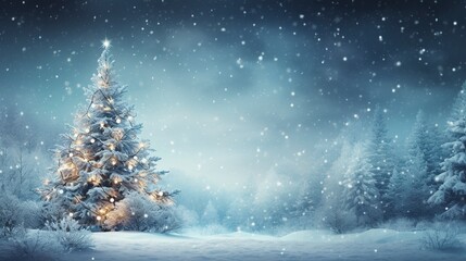 light winter background, christmas tree, snow, generative ai