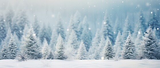 Winter panoramic background with snow soft blurred beautiful bokeh leaves illustration background.