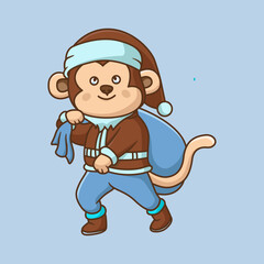Santa monkey cute charakter vector illustration, animal cartoon