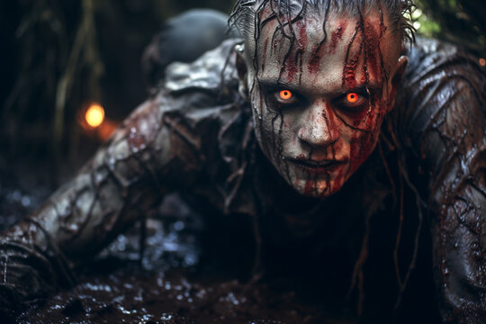 Zombie Crawling on the Ground, Zombie With Glowing Eyes, Realistic Zombie