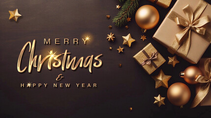 Fototapeta na wymiar Merry Christmas and Happy New Year Banner with Festive Background.