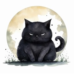 Angry back fat cat in front of the moon