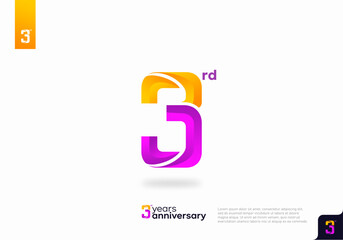 Modern number 3rd years anniversary logotype on white background
