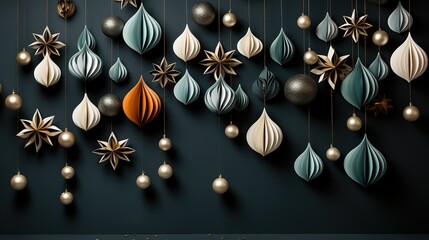 Paper Christmas decorations paper garland made of dark green paper, white and blue colors