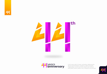 Modern number 44th years anniversary logotype on white background