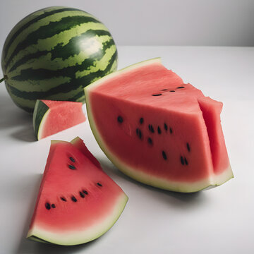 A slice of watermelon on a white table