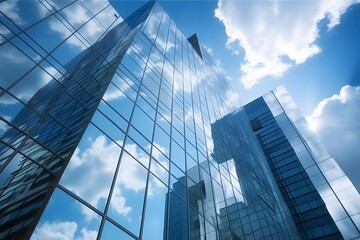 Fototapeta na wymiar ビジネス街のビルのガラスに反射する雲