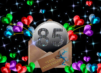 3d illustration, 85 anniversary. golden numbers on a festive background. poster or card for anniversary celebration, party