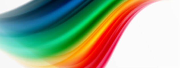 Rainbow color silk blurred wavy line background on white, luxuriously vibrant visually captivating backdrop. Stunning blend of colors reminiscent of rainbow, silky and gracefully blurred wavy pattern