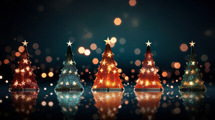 カラフルなクリスマスツリーのイルミネーションの背景 - obrazy, fototapety, plakaty