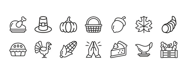 Thanksgiving Icon Set. Vector Graphic Illustration.