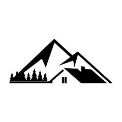 Mountain with house vector icon