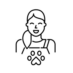 Pet groomer. Smiling girl in apron with paw. Pixel perfect, editable stroke icon