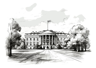 White House building in ink drawing style in vector graphic	
