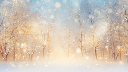 snowy background with winter trees, in the style of light gold and azure, blurred, bokeh, joyful celebration of nature, generative ai - obrazy, fototapety, plakaty