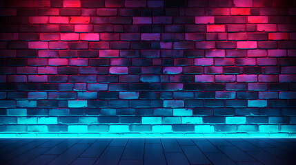Background of bricks wall with neon light.