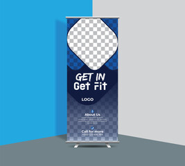fitness roll up banner design template for gym center.  roll up banner for fitness training center.
