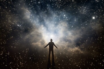 A figure amidst the celestial sky. Generative AI