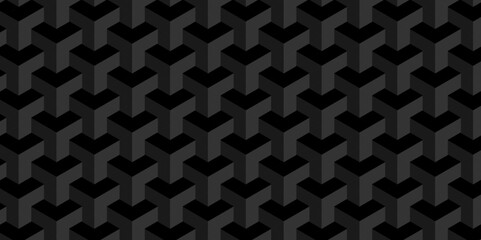 Abstract geometric black cube structure mosaic and tile square background. Seamless geometric pattern abstract background. abstract cubes geometric dark black color backdrop hexagon technology.