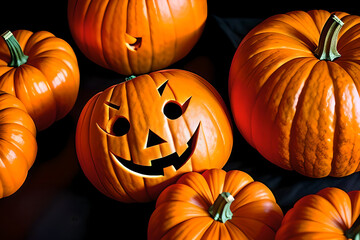 Pumpkin with scary face. Halloween tradition. AI generated content