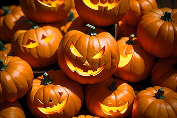 Pumpkin with scary face. Halloween tradition. AI generated content
