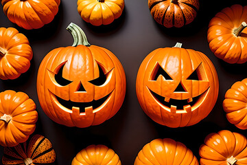 Pumpkin with scary face. Halloween tradition. AI generated content
