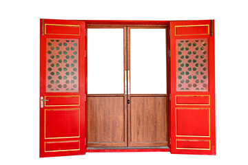 red wooden door of chinese style isolated
